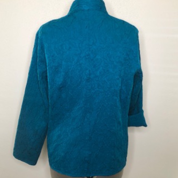 Chico's Teal Nehru Collar Jacket Size 2 - Picture 3 of 5